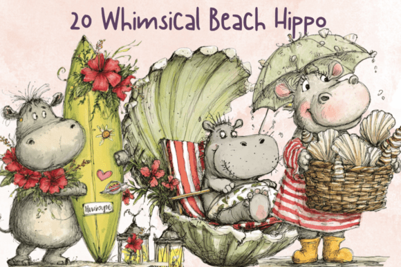 Download Quirky Beach Hippopotamus Clipart - Premium Bundle