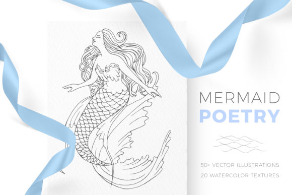 Download Mermaid Poetry. Lineart &amp; Watercolor - Poetry Collection
