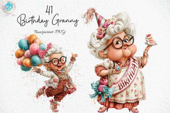 Download Birthday Quirky Granny Clipart PNG - Premium Resources