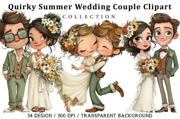 Download Quirky Summer Wedding Couple Clipart - Quirky Collection